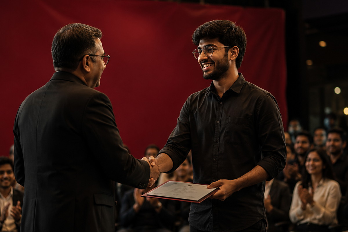 Design graduate receiving a verifiable certificate at Agile Design School — placement and career outcomes