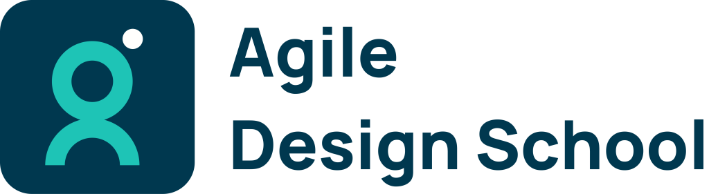 Agile Design School logo with a teal person icon on a dark navy background and bold dark teal text reading "Agile Design School"