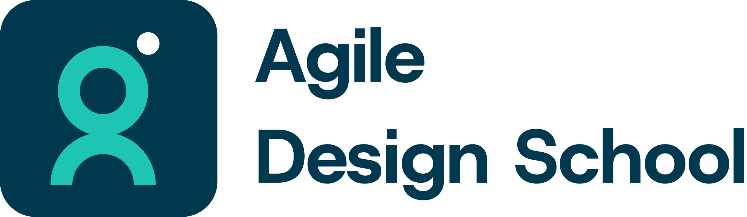 Agile Design School logo with a teal person icon on a dark navy background and bold dark teal text reading "Agile Design School"